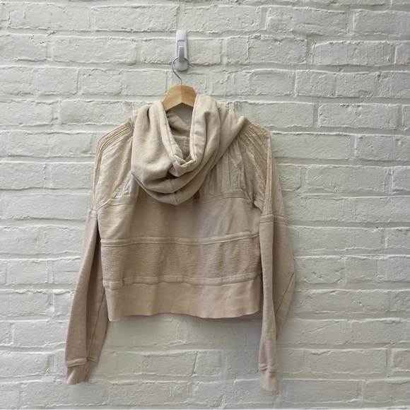 Free People || Piper Pullover Eyelet Lace Hoodie Hooded Sweatshirt Ivory Small - Picture 3 of 7